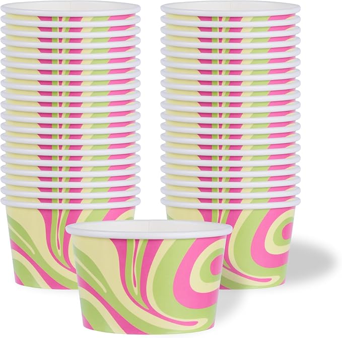 Restaurantware Ice Cream Cups 50 Pack of 8 oz Leak-Resistant Disposable Dessert Bowl Frozen Yogurt Cup Round Paper Container For Cold And Hot Desserts