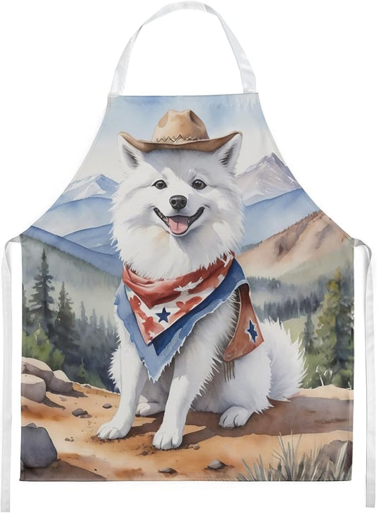 Caroline's Treasures American Eskimo Cowboy Welcome Apron Cooking Kitchen Server Baking Crafts Gardening for Adult Women Men, Unisex, Large, Multicolor