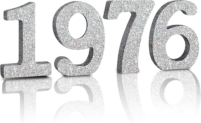 TONIFUL 4 Inch 1976 Silver Glitter Table Centerpiece Sign 1976 Number Block for 50th Birthday Decoration,Fifty Years Old Birthday Table Decoration,Class of 1976 Reunion Decorations or Anniversary