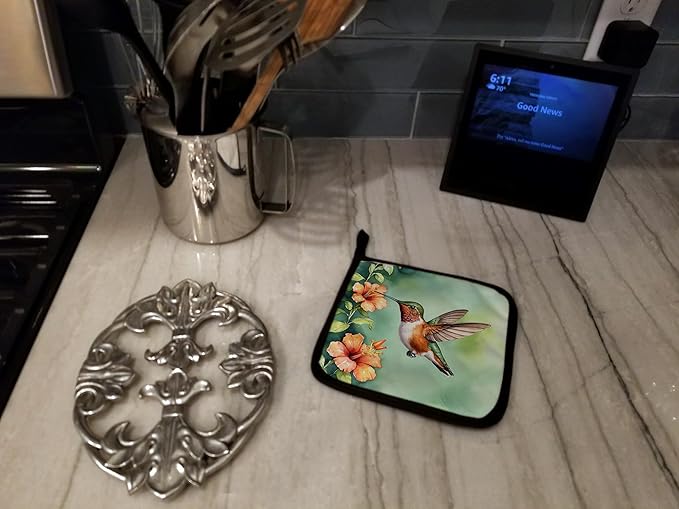 Caroline's Treasures Rufous Hummingbird Pair of Pot Holders Kitchen Heat Resistant Pot Holders Sets Oven Hot Pads for Cooking Baking BBQ, 7 1/2 x 7 1/2