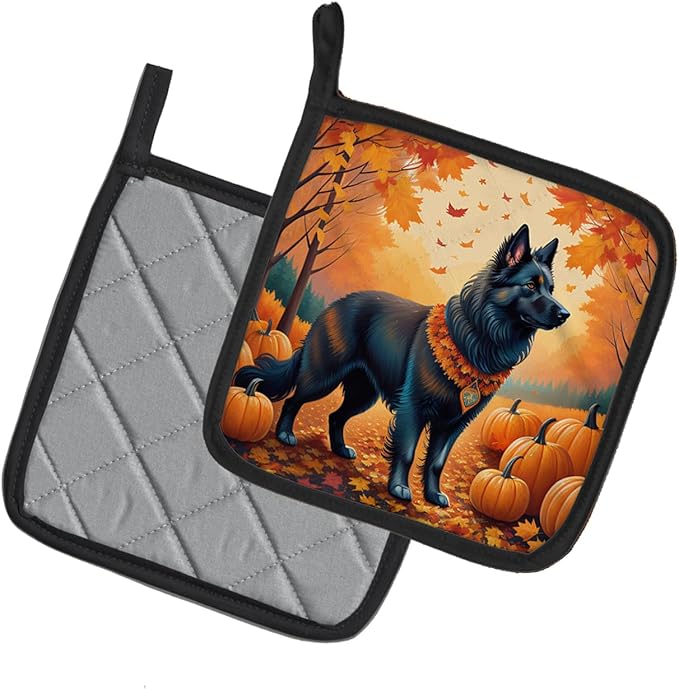 Caroline's Treasures DAC1017PTHD Belgian Sheepdog Fall Pair of Pot Holders Kitchen Heat Resistant Pot Holders Sets Oven Hot Pads for Cooking Baking BBQ, 7 1/2 x 7 1/2