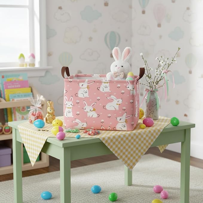 Large Rectangular Cute Kid Easter Basket Empty Bunny Eggs Easter Basket Gift Spring Room Storage Organizer Décor (E-04)