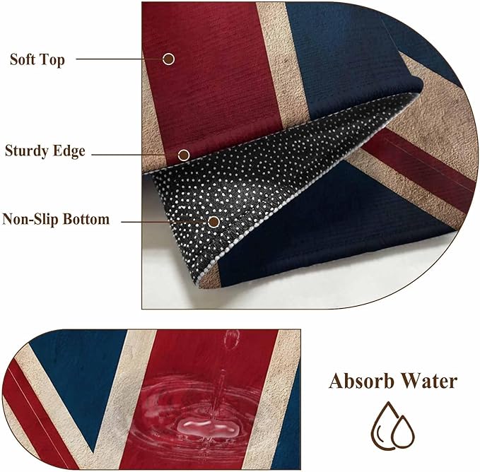 Area Rug 2x3ft, Vintage Union Jack Flag Washable Rugs for Living Room Bedroom, Reerto Flags of The United Kingdom Soft Non-Slip Area Rugs Rectangle Floor Carpet for Dining Room