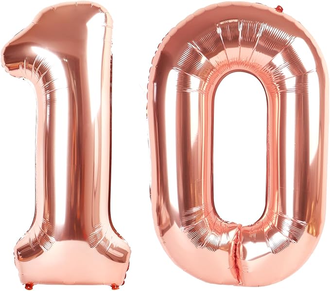 Rose Gold Number 10 Balloon, Number Ballons 40 Inch 10 Ballon for 10th 100 Birthday Wedding Anniversaries Marriage Proposal Engagement Big Events Party Decorations