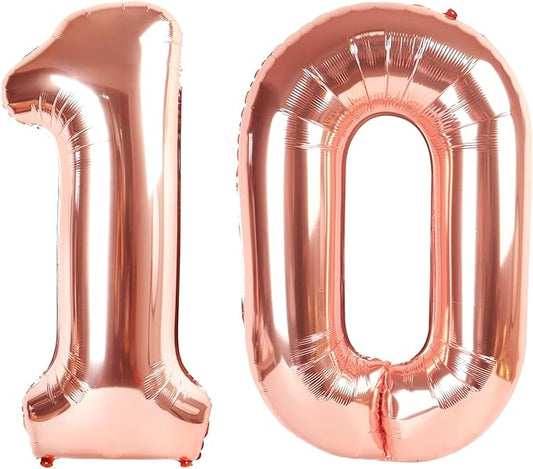Rose Gold Number 10 Balloon, Number Ballons 40 Inch 10 Ballon for 10th 100 Birthday Wedding Anniversaries Marriage Proposal Engagement Big Events Party Decorations