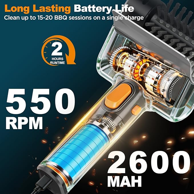 Electric Grill Brush with Dual Safety Lock - 2026 TikTok Ideal Gift for Men Dad Husband, Professional BBQ Cleaner with Submersible 304 SS Head, Splash-Proof Scrubber for Grill (Orange Button)