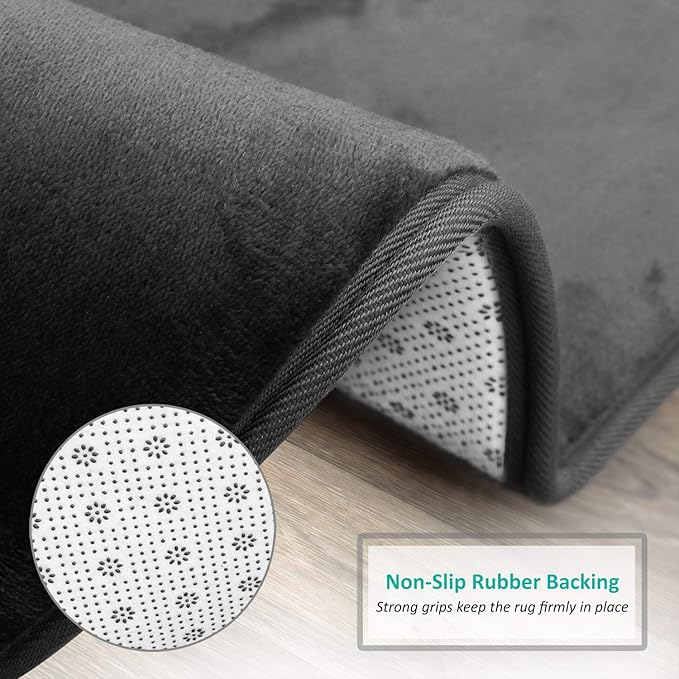 Clara Clark Bathroom Rugs, Velvet Memory Foam Bath Mat, Non-Slip, Machine Washable Bath Rugs - Dries Quickly, Ultra Soft Plush Bath Mats for Bathroom, 20 x 32, Black