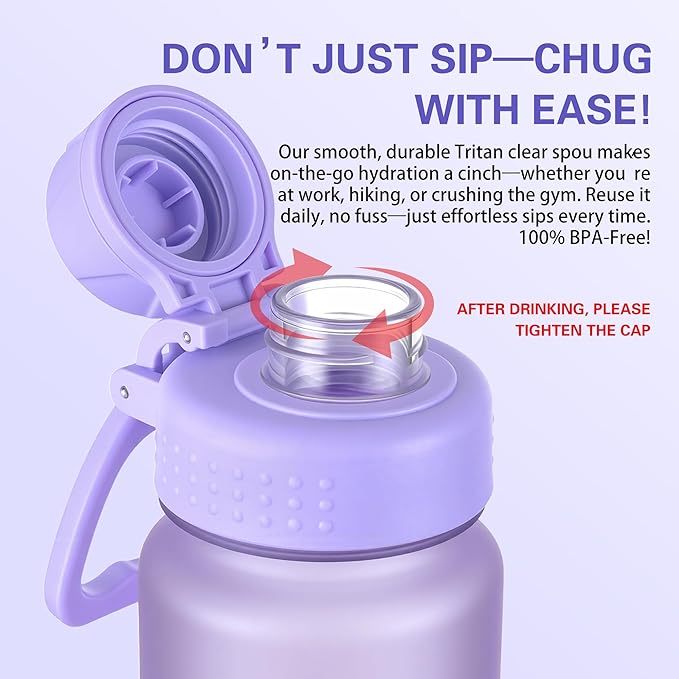 OLDLEY 32oz Frosted Clear Water Bottle, BPA-Free Tritan Plastic Reusable Water Bottle with Fast-Flow Spout Lid, Wide Mouth Leakproof Sports Drinking Bottle for Gym, School, Office, Travel,Amethyst