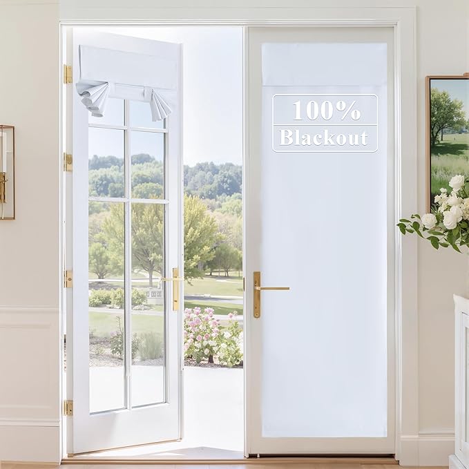 RYB HOME 100% Blackout Door Curtain for French Door, Privacy Shade for Bedroom Office Kids Nursery Window, W30 x L80 inches, 1 Panel, White