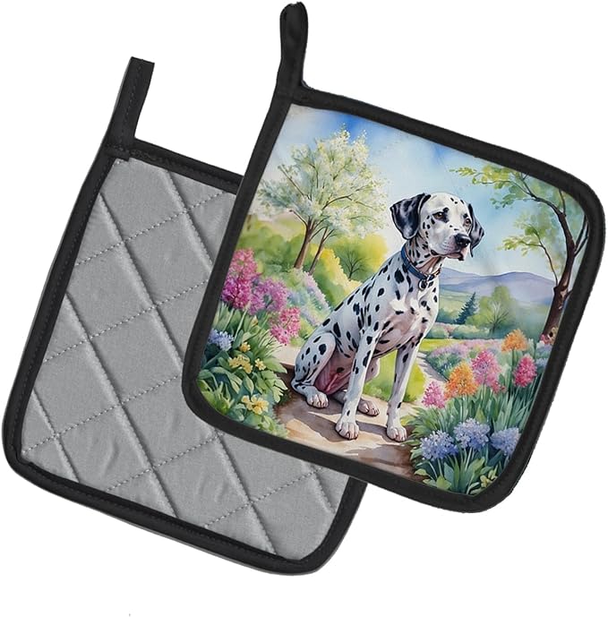 Caroline's Treasures Dalmatian Spring Path Pair of Pot Holders Kitchen Heat Resistant Pot Holders Sets Oven Hot Pads for Cooking Baking BBQ, 7 1/2 x 7 1/2