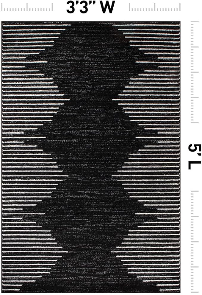 Rugshop Bohemian Stripe Stain Resistant High Traffic Living Room Kitchen Bedroom Dining Home Office Area Rug 3'3" x 5' Black