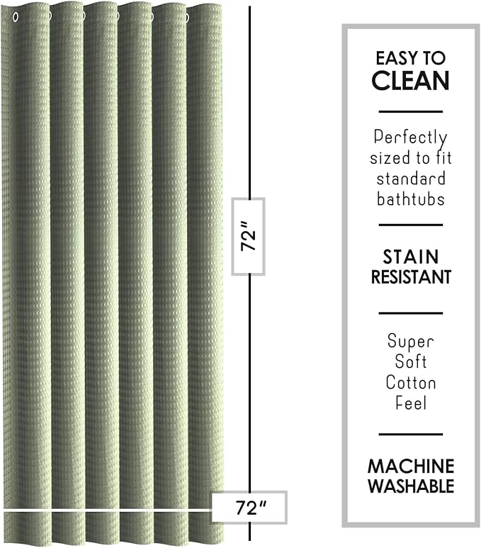 Clara Clark Sage Green Shower Curtain Set with Black Shower Caddy Hanging - Fabric Shower Curtains and Stainless Steel Shower Caddies, Bathroom Shower Curtain Sets with Corner Shower Caddy Dorm
