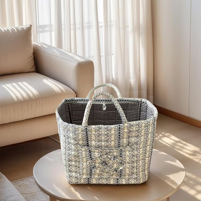 HiTotes Floral Storage Car Basket Diaper Caddy Organizer Quilted Laundry Basket Foldable Nursery Hamper Bag