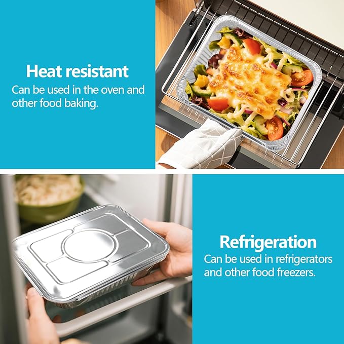 9x13 Thickened Aluminum Foil Pans With Lids, 20Pack Extra Deep Disposable Aluminum Pans for Roasting, Baking, Cooking, Food Prep, Chafing, Steam Table, Oven, Cake, and Party Catering.