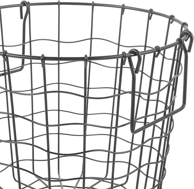 Metal Firewood Organizer Basket with Handle, Outdoor Black Iron Logging Storage Basket for Camping and Fireplace Wood Holder