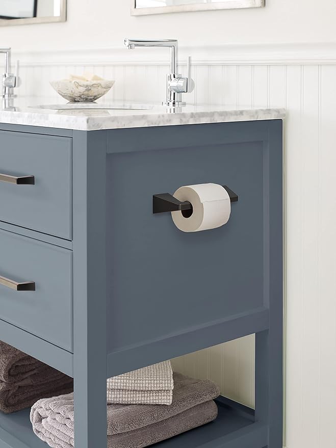 Amerock BH36001ORB | Oil Rubbed Bronze Pivoting Double Post Toilet Paper Holder | 9-5/16 in. (237 mm) Toilet Tissue Holder | Blackrock | Bath Tissue Holder | Bathroom Hardware | Bath Accessories