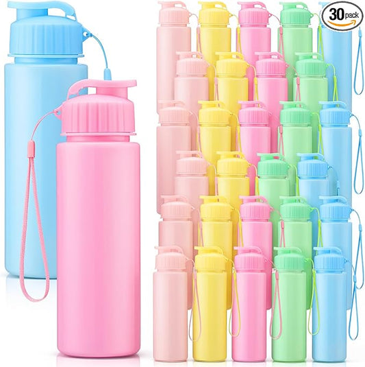 Maxcheck 30 Pieces Water Bottle Bulk 17 oz Plastic Sports Water Bottles Bulk with Handle Strap Lightweight Leakproof Drink Flip Top for Adults Fit Gym(Macarons Style,Macarons Color)