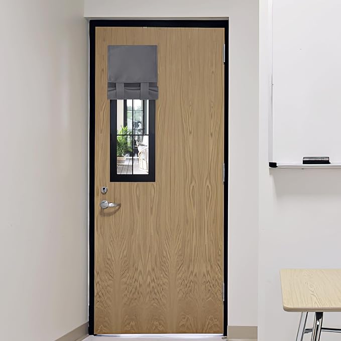 RYB HOME Classroom Door Window Cover, Blackout Shades for Classroom Windows and Doors Cover Lockdown Shades, Room Darkening Design Blocks Views, W 12 x L 30, 1 Panel, Grey