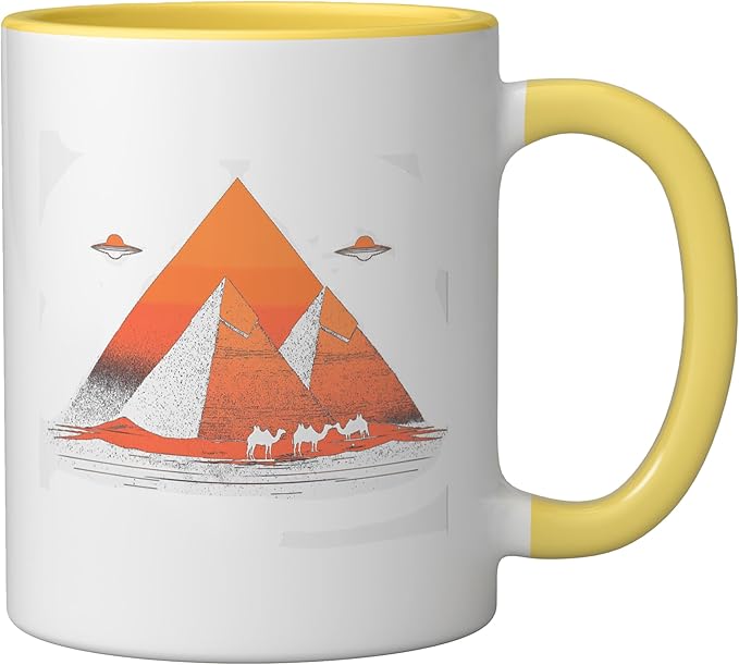 Alien Saucer Cryptid Extraterrestrial Beings Ceramic Mug, Yellow/White