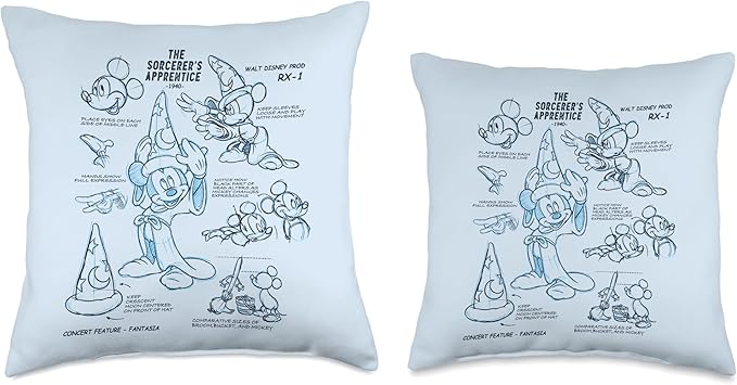 Disney Ink and Paint Sorcerer Mickey Mouse Model Sheet 1940 Throw Pillow