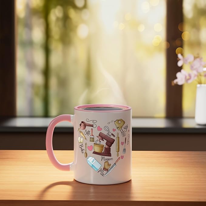 Baker Cooking Culinary Pastry Chef Baking Cook Bake Love Ceramic Mug, Pink/White
