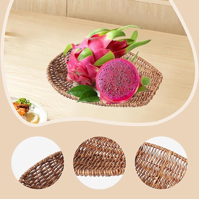 Generic Imitation Rattan Basket for Organizing Bin Multifuctional Organizer,Snack Storage Vanity Tray for Coffee Table, Bar, L