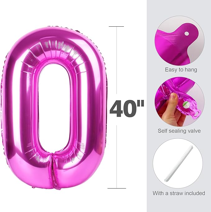 0 Balloon Numbers 40 Inch Big Zero Hot Pink Balloon Numbers for Birthday Decoration, Baloon for 10 20 30 40 100 2026 Graduation Decor Wedding Anniversaries Party