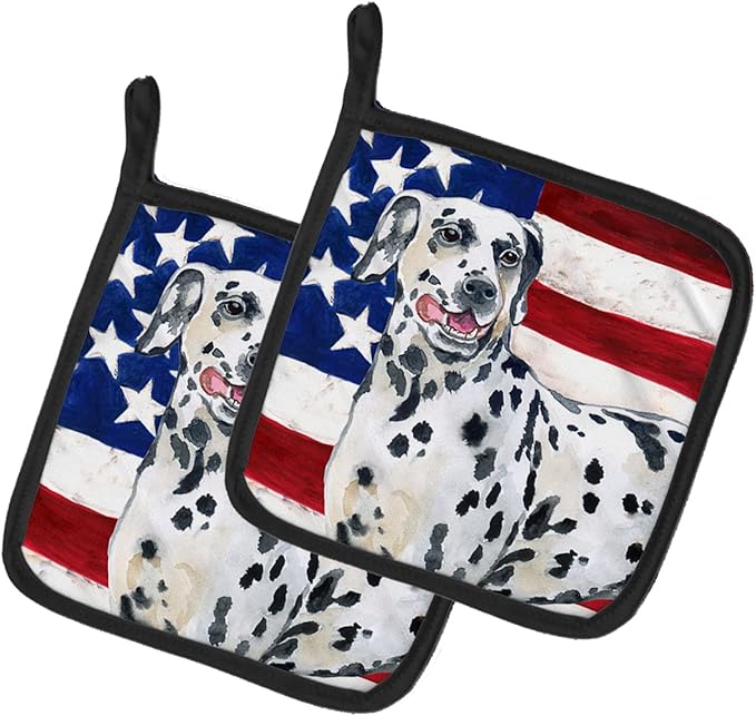 Caroline's Treasures BB9653PTHD Dalmatian Patriotic Pair of Pot Holders Kitchen Heat Resistant Pot Holders Sets Oven Hot Pads for Cooking Baking BBQ, 7 1/2 x 7 1/2