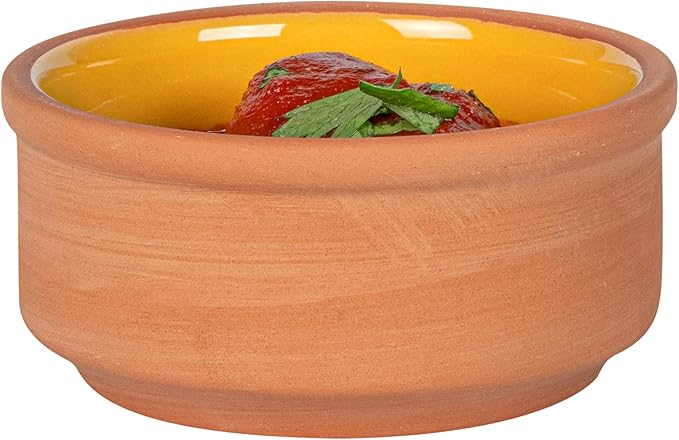 Restaurantware-Terra Tek 2.7 Ounce Terracotta Cazuelas, 2 Yellow Glazed Clay Pots For Cooking - Oven-Ready, Microwavable, Terracotta Serving Pots, Dishwashable, For Cooking And Serving