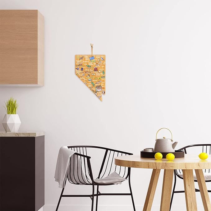 Totally Bamboo Nevada State Shaped Cutting Board and Charcuterie Serving Platter with Artwork by Fish Kiss, Includes Hang Tie for Wall Display