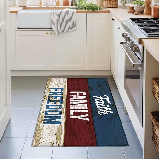 Area Rug 2x3ft, Independence Day USA Flag Washable Rugs for Living Room Bedroom, Vintage Wooden Grain Soft Non-Slip Area Rugs Rectangle Floor Carpet for Dining Room