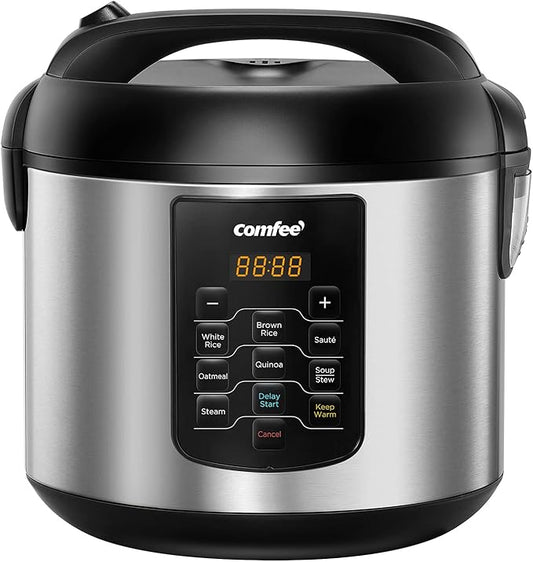COMFEE' Rice Cooker 10 cup Uncooked/20 cup Cooked, Rice Maker, Steamer, Saute, Steamer and Warmer, 5.2 QT Large Capacity, Brown Rice, Quinoa and Oatmeal, 8 One-Touch Programs