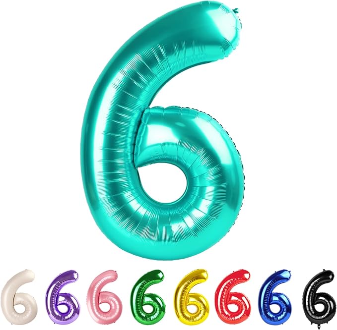 Number 6 Balloons 40 In Birthday Decorations for Women Men, Blue Green Number Balloon Party Decor, Large Foil Mylar Balloons for Wedding, Celebration, Graduations