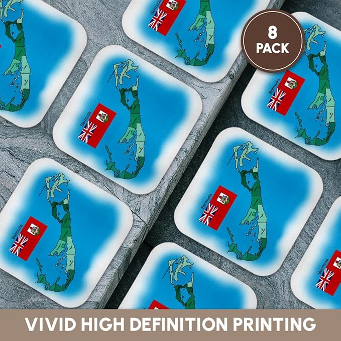 3dRose Flag and Map of The British Overseas Island Territory Bermuda and All Parishes Colored and Labeled - Soft Coasters, Set of 8 (CST_151937_2)