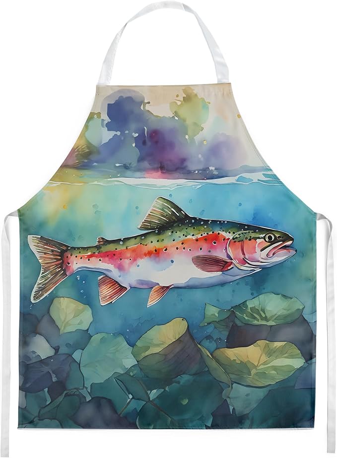 Caroline's Treasures Rainbow Trout Apron Cooking Kitchen Server Baking Crafts Gardening for Adult Women Men, Unisex, Large, Multicolor