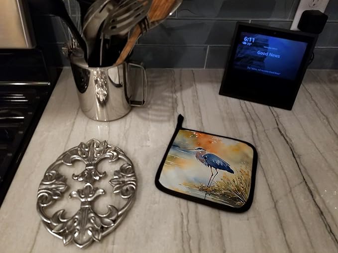 Caroline's Treasures Blue Heron Pair of Pot Holders Kitchen Heat Resistant Pot Holders Sets Oven Hot Pads for Cooking Baking BBQ, 7 1/2 x 7 1/2