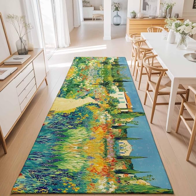 Runner Rug for Bedroom Hallway, Pastoral Floral Pink Yellow Flower Green Leaves Kitchen Runner Rugs Area Rug 2x6ft, Farm Plants Washable Soft Floor Carpet for Entryway Stair