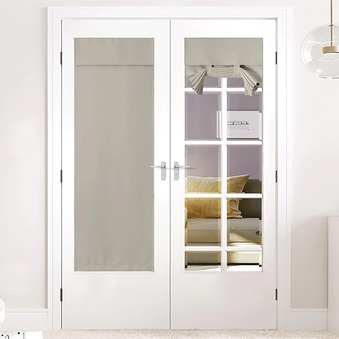 NICETOWN French Door Curtains for Bedroom, Room Darkening Window Curtain Privacy Assured Blinds Thermal Insulated Shades for Front/Back Door, W26 x L72 inch, 1 Panel, Light Flaxen