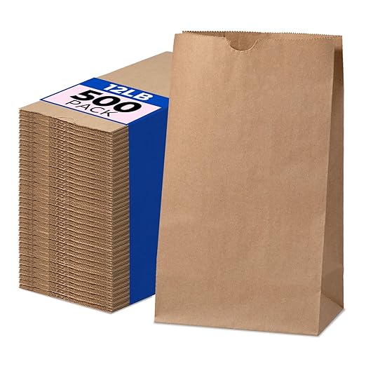 Fit Meal Prep 500 Pack 12 lb Brown Paper Lunch Bags, 13 x 7 x 4.5" Durable Paper Bags Bulk for Packing, Delivery, Take Out, Grocery, Retail Shopping, Premium Kraft Sack for Snacks, Bakery