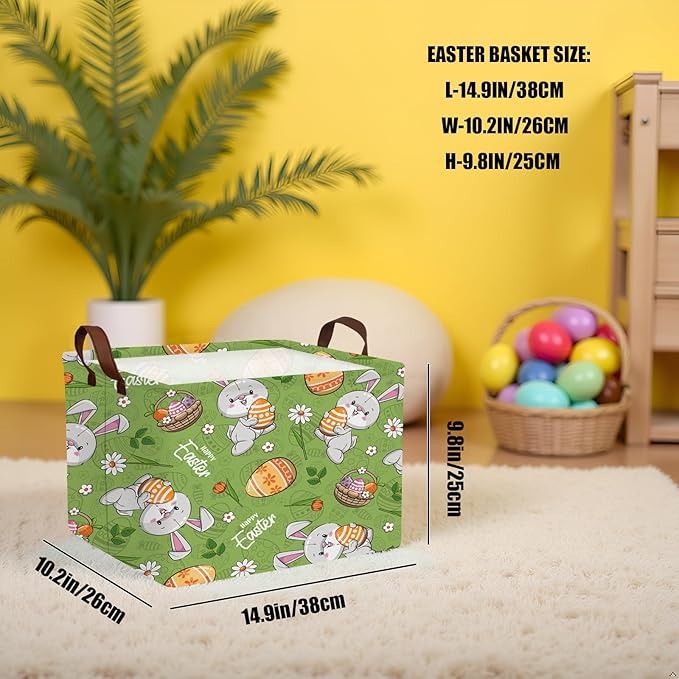 Large Rectangular Cute Kid Easter Basket Empty Bunny Eggs Easter Basket Gift Spring Room Storage Organizer Décor (E-06)