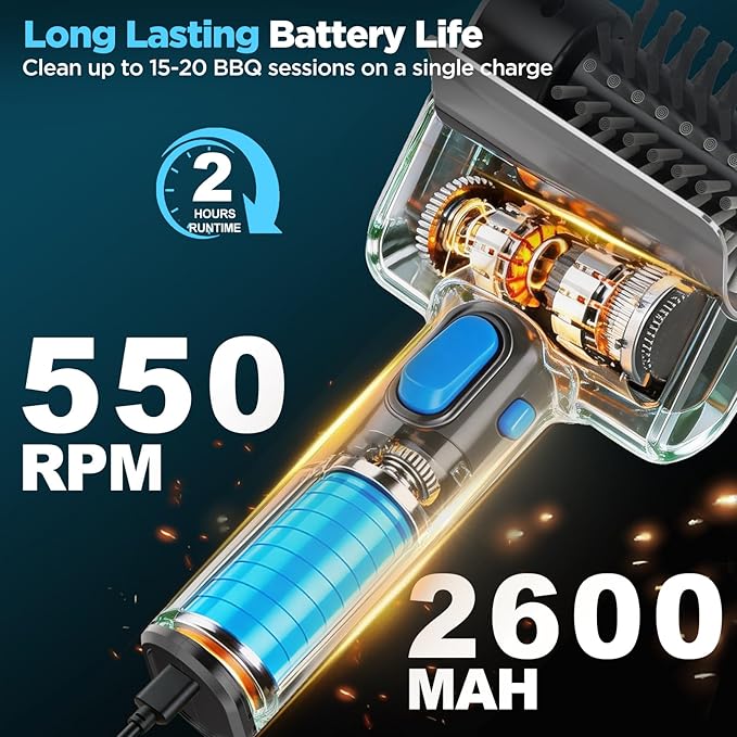 Electric Grill Brush with Dual Safety Lock - 2026 TikTok Ideal Gift for Men Dad Husband, Professional BBQ Cleaner with Submersible 304 SS Head, Splash-Proof Scrubber for Grill (Blue Button)