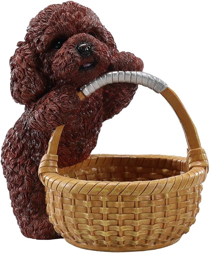 Cute Red Poodle Candy Bowl, Resin Dog Figurine Key Bowl for Entryway Table, Desktop Storage Basket Organizer for Desk, Unique Poodle Lover Gift