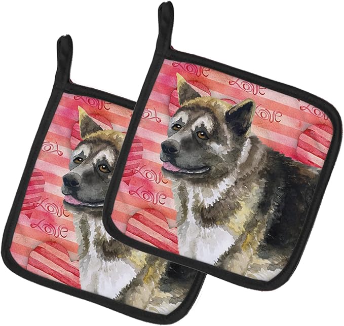 Caroline's Treasures BB9756PTHD American Akita Love Pair of Pot Holders, Red Kitchen Heat Resistant Pot Holders Sets Oven Hot Pads for Cooking Baking BBQ, 7 1/2 x 7 1/2