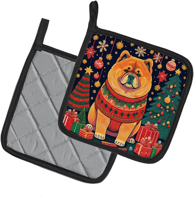 Caroline's Treasures Chow Chow Christmas Pair of Pot Holders Kitchen Heat Resistant Pot Holders Sets Oven Hot Pads for Cooking Baking BBQ, 7 1/2 x 7 1/2