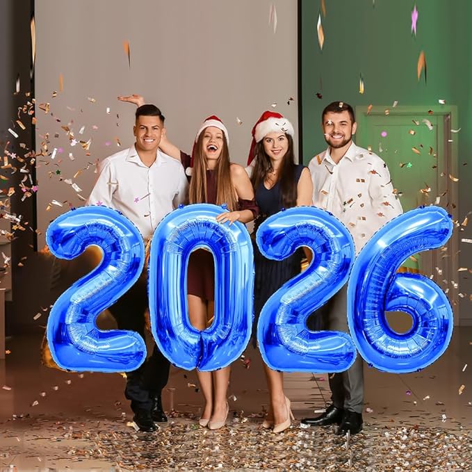 2026 Balloons 40 Inch 2026 Balloon Numbers Blue for New Years Nye Decorations Royal Blue New Years Balloons Mylar Foil Happy New Year Balloon for Class of 20 26 Graduation Decor Party Supplies