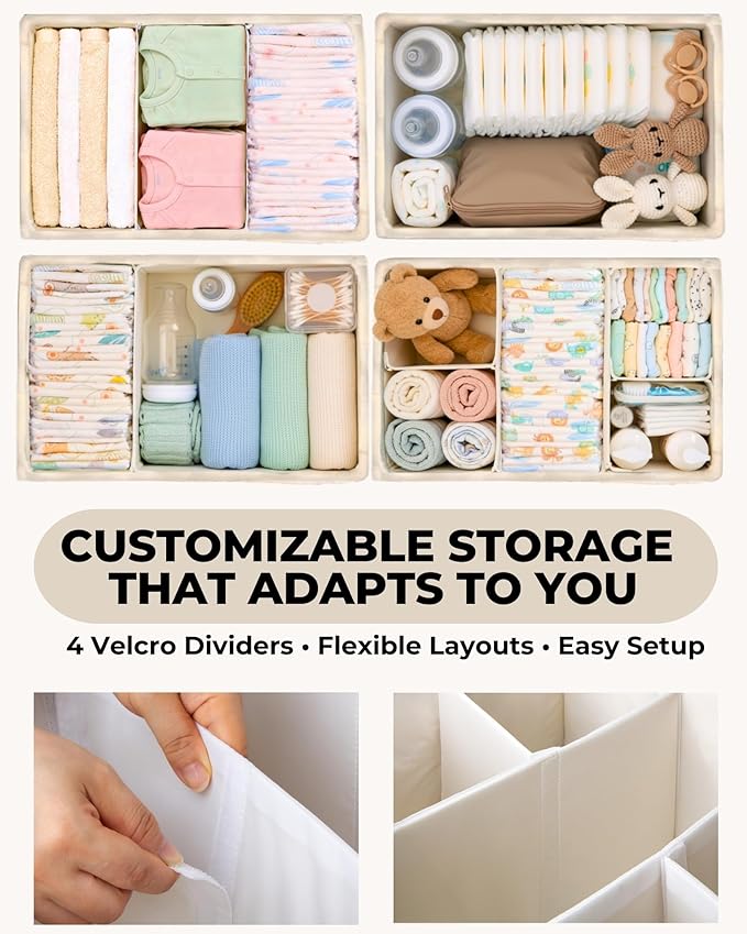 Baby Diaper Caddy Organizer with Portable Changing Mat - Teddy Fleece Diaper Organizer for Changing Table - Basket for Changing Essentials - Baby Essentials Organizer with Removable Dividers