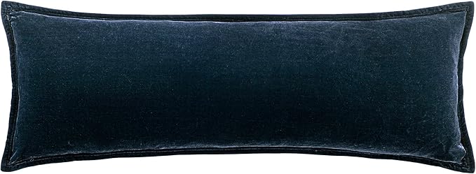 HiEnd Accents Stella Faux Silk Velvet Lumbar Pillow, 14x42 inch, Midnight Blue, Romantic Western Modern Traditional Style Luxury Bedding, Decorative Throw Pillow
