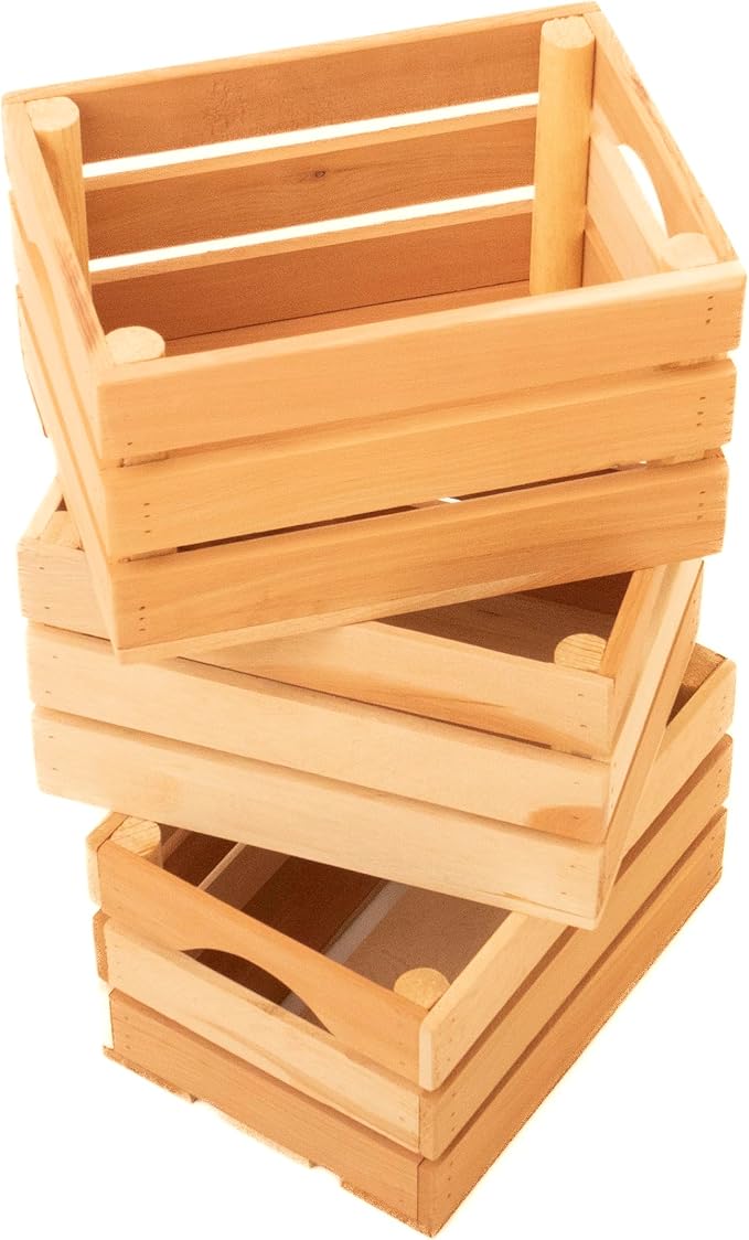 VINTAYARD Rustic Wood Crates for vintage decorative display, Small Crate set for storage and farmhouse style decor, wooden boxes made from 100% Wood (Small Set of 3)