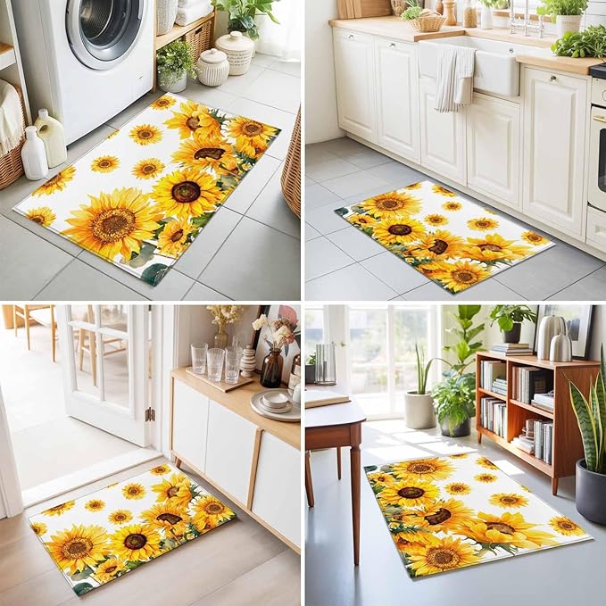 Area Rug 2x3ft, Summer Pastoral Sunflower Washable Rugs for Living Room Bedroom, Farmhouse Yellow Flower Soft Non-Slip Area Rugs Rectangle Floor Carpet for Dining Room