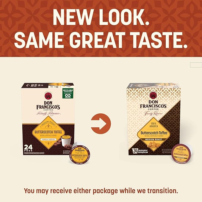 Don Francisco's Butterscotch Toffee Flavored Coffee Pods, 24 Count, Medium Roast, Compatible with Keurig Brewers